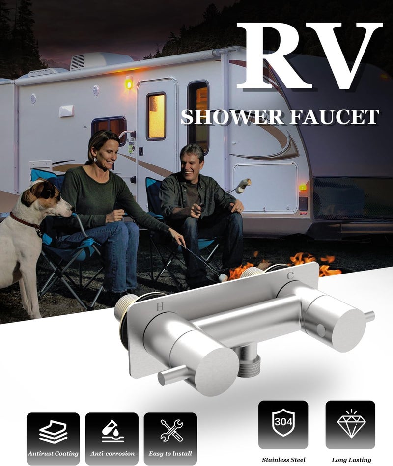 TONNY RV Shower Faucet with Shower Head and Hose, Metal Camper Shower Faucet Valve Diverter, 4'' RV Shower Faucets Replacement with Handheld Showerhead for RV Camper Motorhome Trailer, Brushed Nickel - Image 2